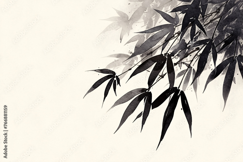 Obraz premium Chinese style ink bamboo background decorative painting, abstract mountain forest bamboo poetic ink painting scene illustration