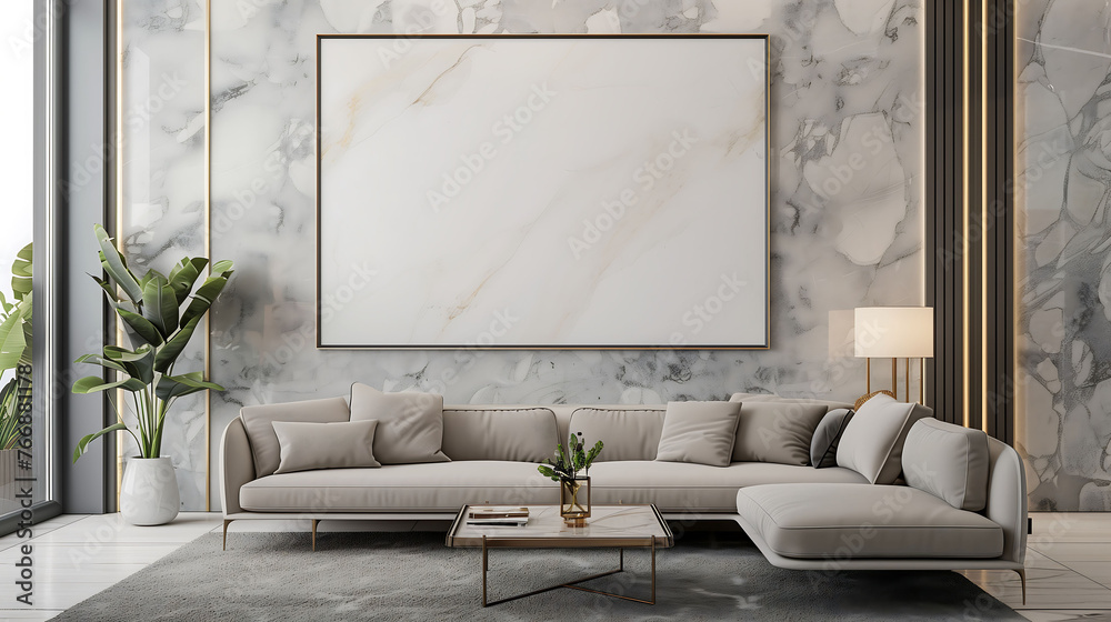 Living room interior with blank poster frame mockup. Living room interior with blank poster frame mockup.