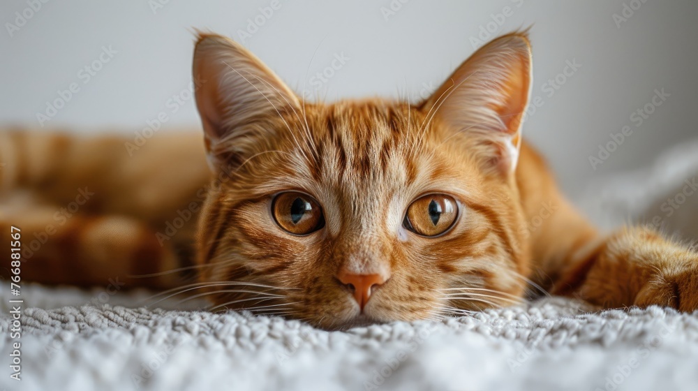 Relaxed orange tabby cat laying down