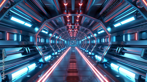 Abstract technological 3D space station background, modern sci-fi 3D space concept scene illustration