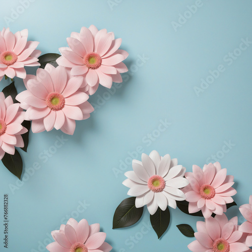 Simple black light blue grey white pink background with decorative flowers for wedding colorful background © Fukurou