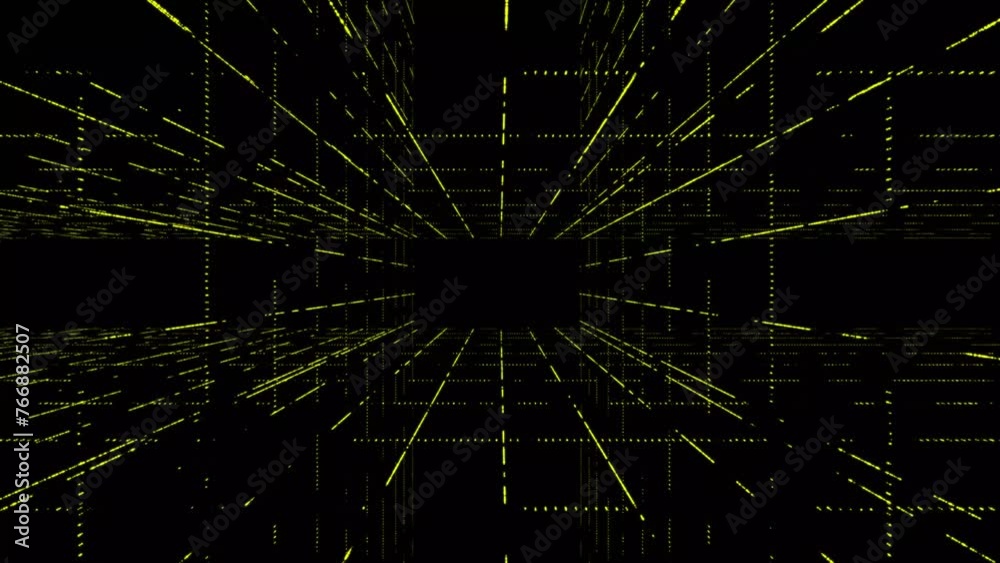 Abstract technology wave of particles.yellow color motion  loop Checkered Halftone Pattern Particles Subtle Texture . Half Tone Contrast Graphic Minimalist Art Wide animation.