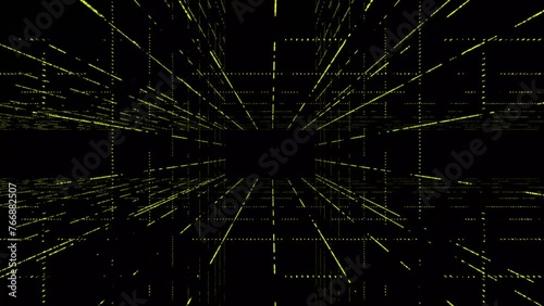 Abstract technology wave of particles.yellow color motion  loop Checkered Halftone Pattern Particles Subtle Texture . Half Tone Contrast Graphic Minimalist Art Wide animation.