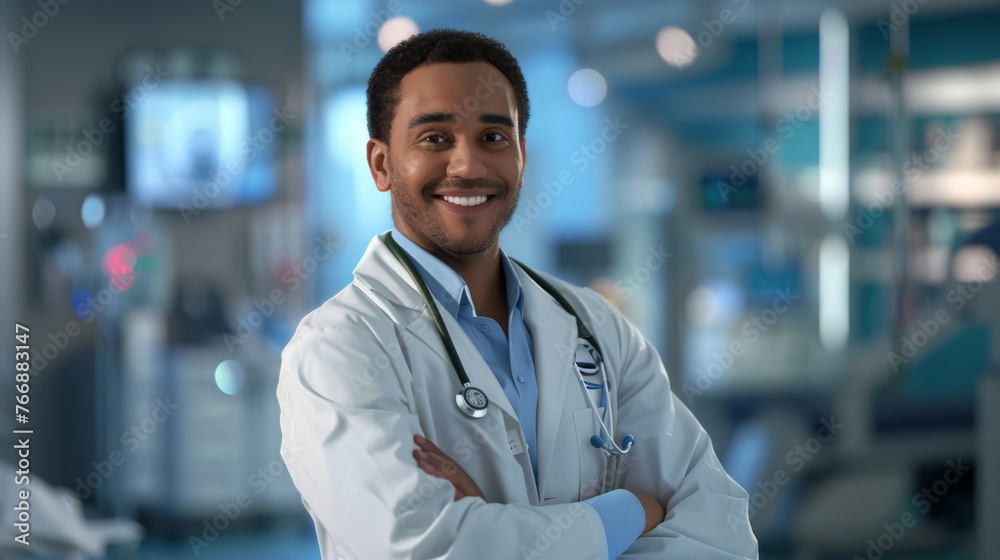 A confident healthcare professional in a lab coat with a stethoscope. A confident healthcare professional in a lab coat with a stethoscope.