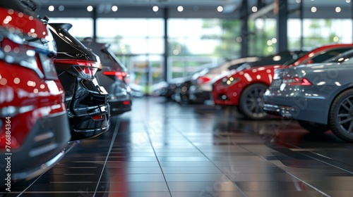 A variety of cars lined up neatly parked in a showroom, showcasing different makes and models for potential buyers
