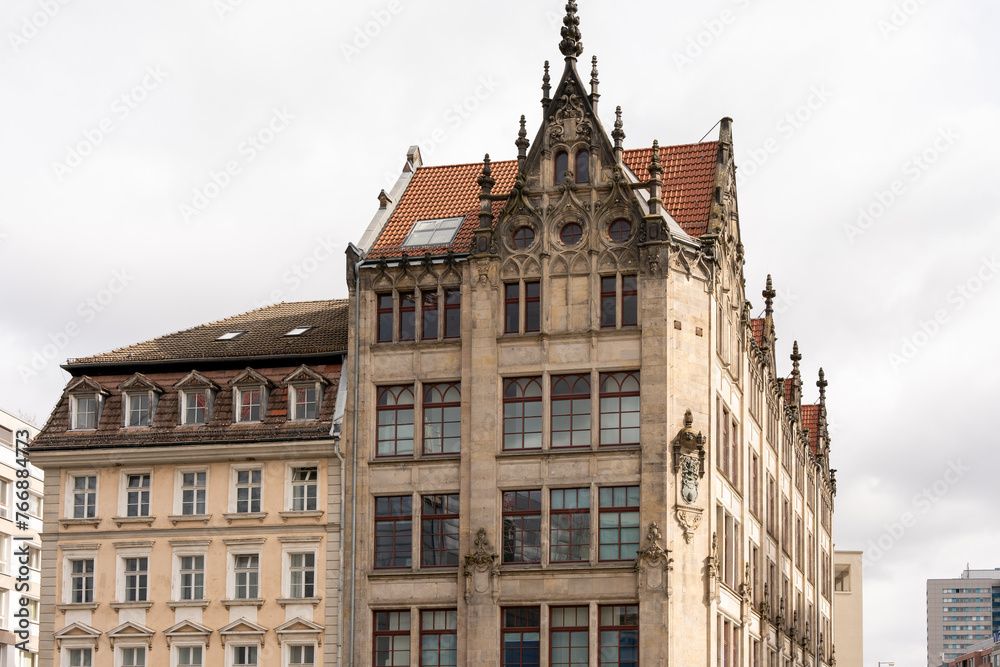 Fototapeta premium Facades of ancient houses in the European city of Berlin. Ancient houses in Berlin.