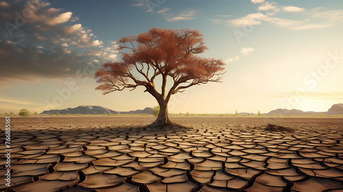 Trees in dry land  climate change concept