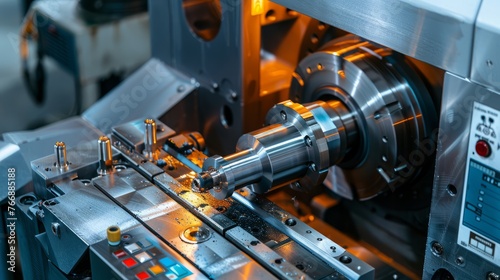 A machine is actively shaping a piece of metal, sparks flying as it cuts and molds the material with precision and power