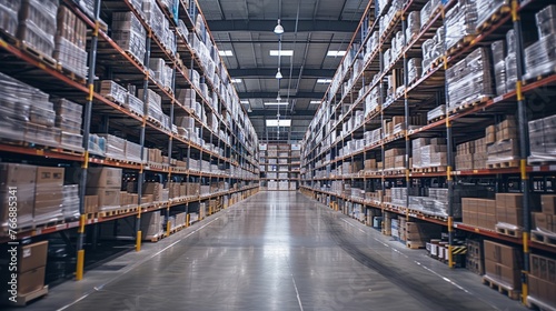A large warehouse packed with numerous boxes stacked to the ceiling  showcasing a bustling storage and distribution operation