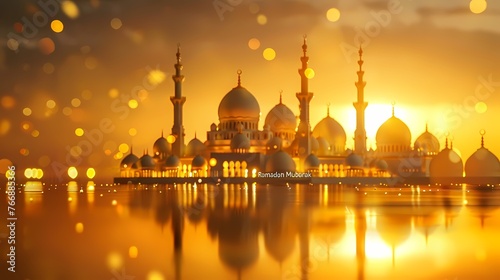 "Ramadan Mubarak" texted on golden background