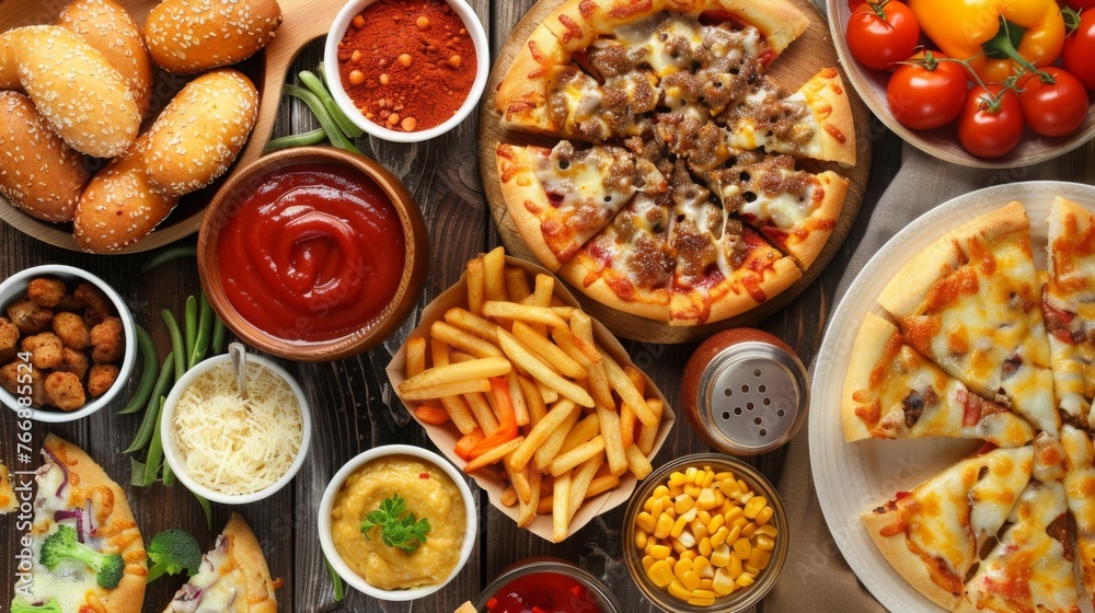 Rich Variety of Foods on Table Rich Variety of Foods on Table