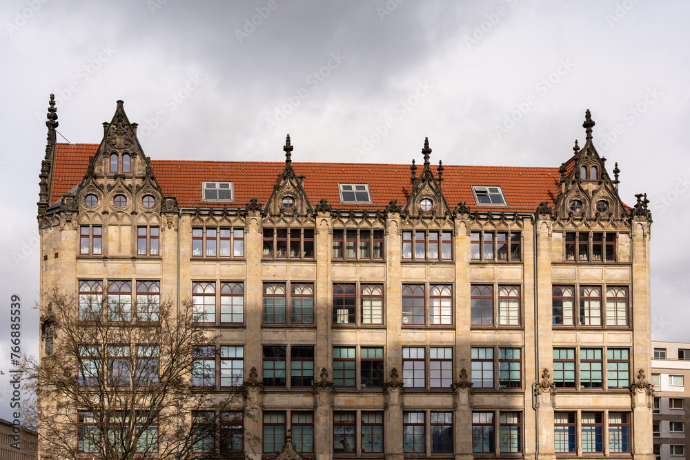 Facades of ancient houses in the European city of Berlin. Ancient houses in Berlin.