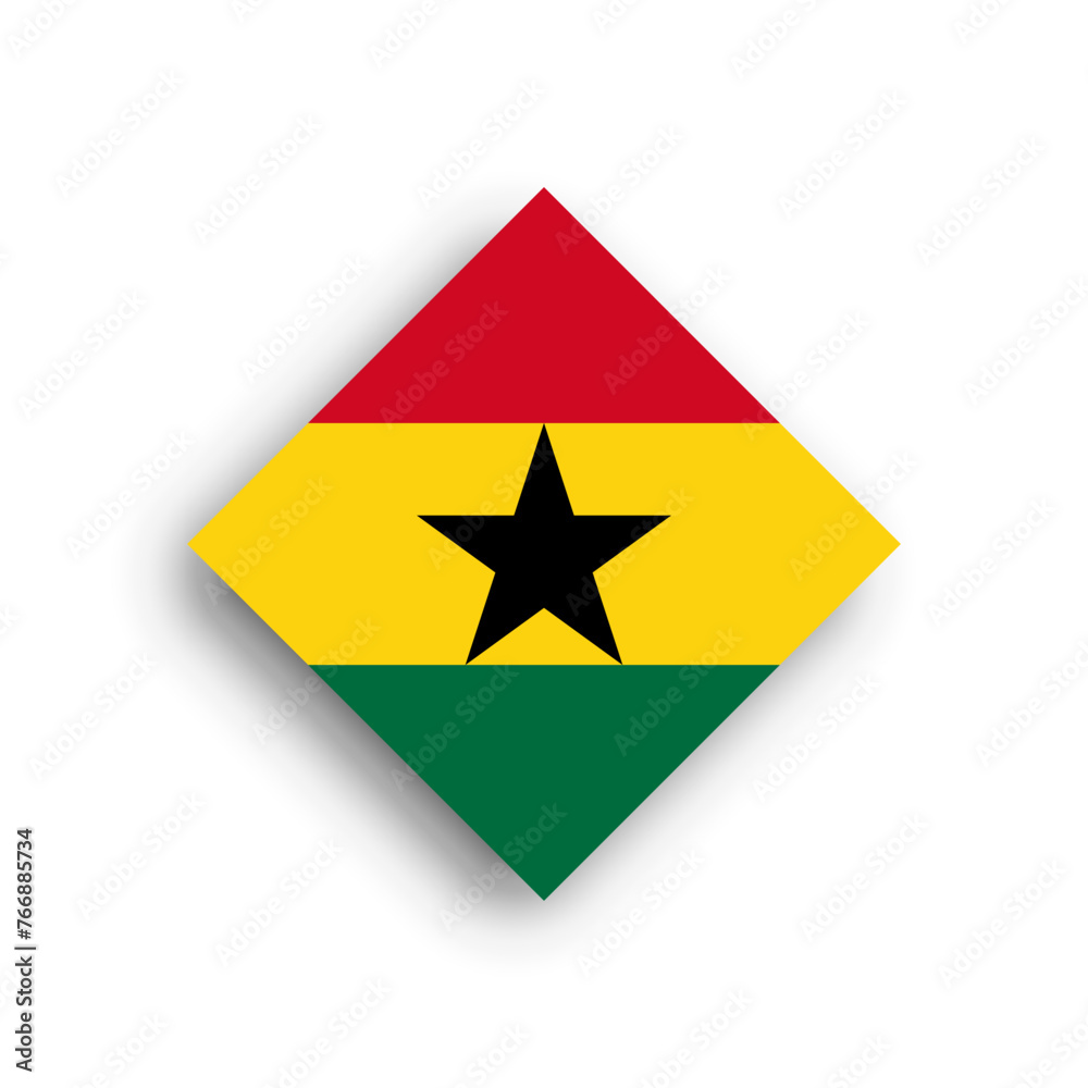 Ghana flag - rhombus shape icon with dropped shadow isolated on white background Ghana flag - rhombus shape icon with dropped shadow isolated on white background
