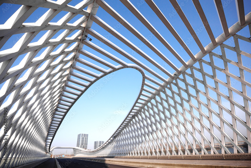 Highway bridge structure construction under blue sky
