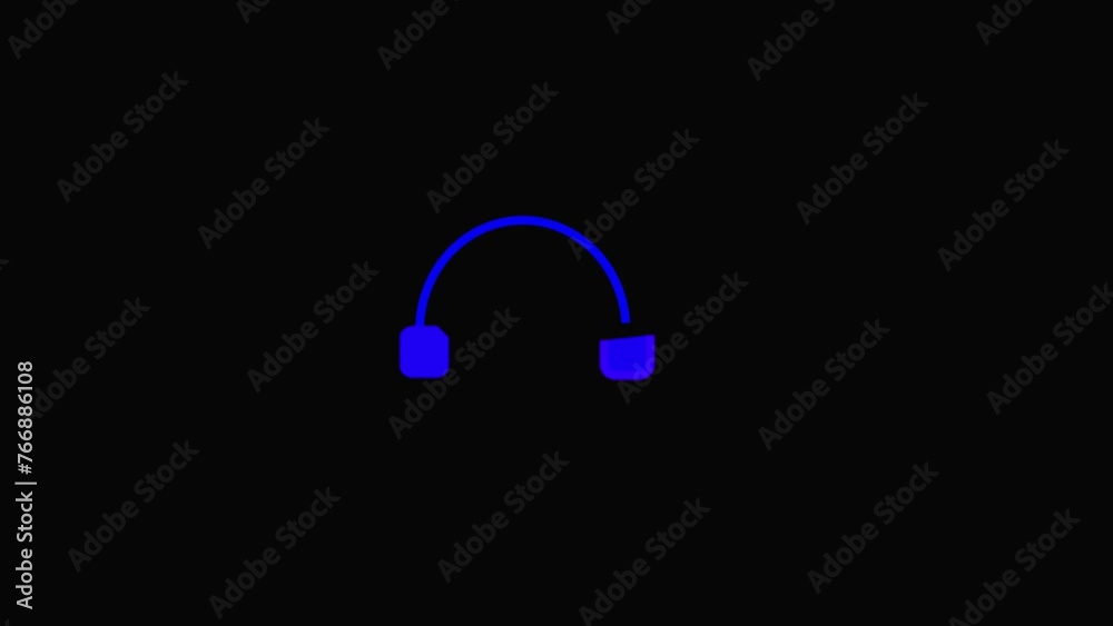 Technology wireless headphones isolated on black background Support Icon with blue color headphone icon, Helpline chat logotype pictogram animation. Technology wireless headphones isolated on black background Support Icon with blue color headphone icon, Helpline chat logotype pictogram animation.