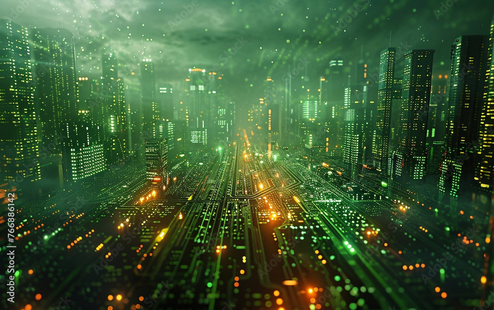 Green code technology glowing background, green dotted line microparticle waveform spiral internet technology big data background Green code technology glowing background, green dotted line microparticle waveform spiral internet technology big data background