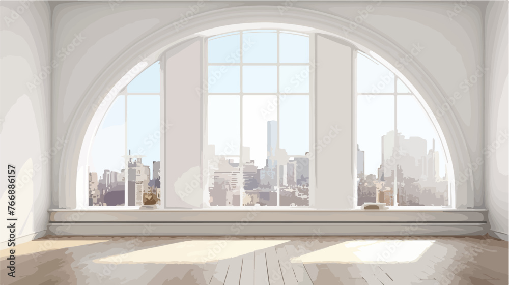 Empty luxurious loft apartment with arched window  - obrazy, fototapety, plakaty 