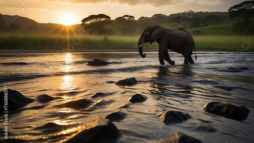 elephant at sunset