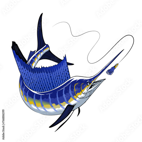 Atlantic Sailfish Chasing the Fishing Lure Illustration