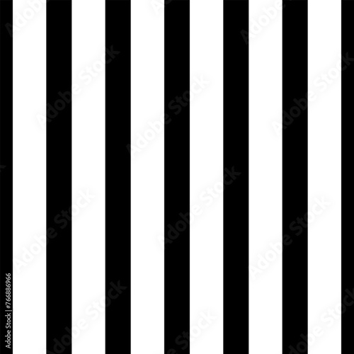 Striped background with vertical straight black and white stripes. Seamless and repeating pattern. Editable vector illustration.