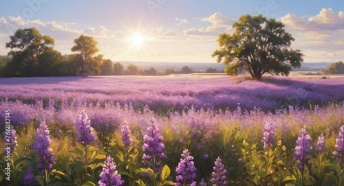 A Lush Lavender Field Bathed in Golden Light