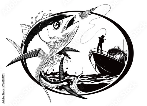 Fisherman Catching Tuna Fish Shirt Design Vintage