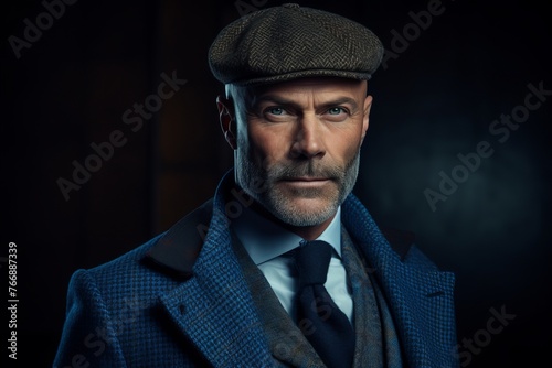 Portrait of a handsome senior man wearing a hat and coat.