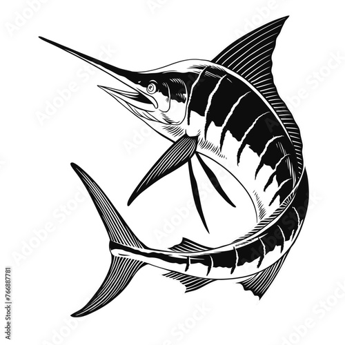 Marlin Fish Jump Hand Drawn Illustration Isolated