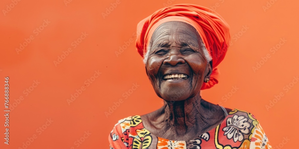 Smiling African Elderly Woman on Orange Smiling African Elderly Woman on Orange