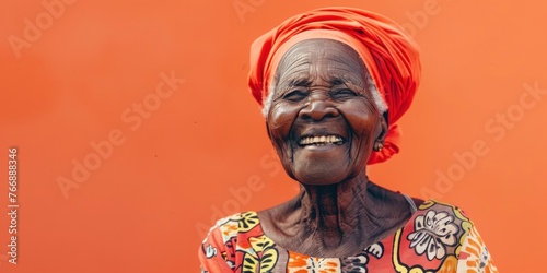 Smiling African Elderly Woman on Orange