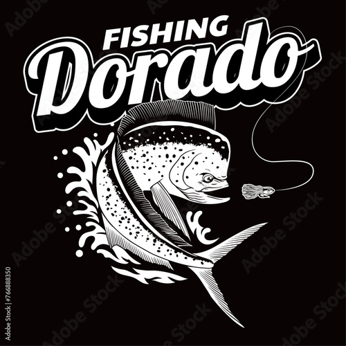 Shirt Design of Dorado Fishing Illustration Vintage Style