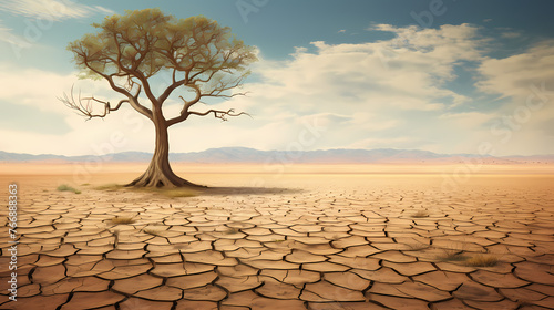 Trees in dry land, climate change concept