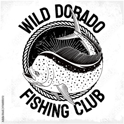 Shirt Design of Dorado Fish Design Illustration in Black and White