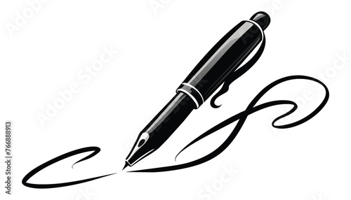 Pen hand writing black and white illustration. Modern brush with pen. Isolated on white background.