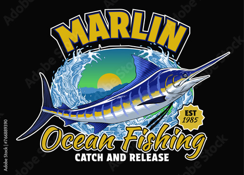 Vintage Shirt of Marlin Fishing Colored