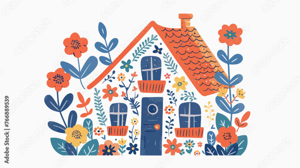 Floral House flat vector isolated on white background