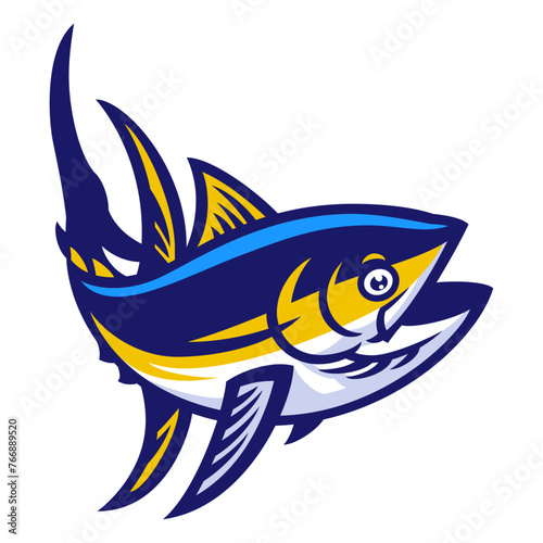 Yellowfin Tuna Fish Cartoon Isolated