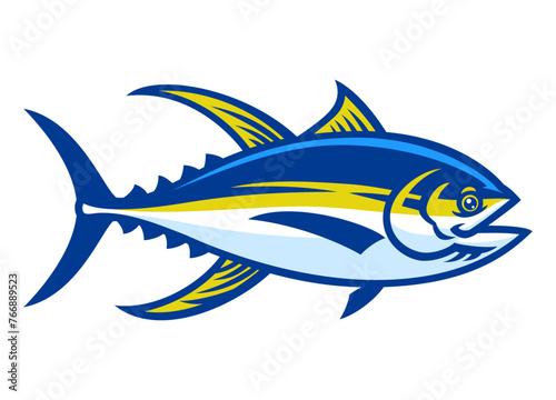 Yellowfin Tuna Fish Cartoon Mascot Isolated