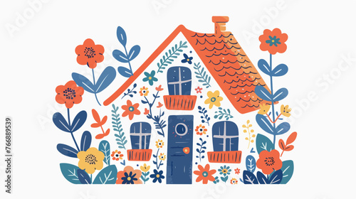 Floral House flat vector isolated on white background