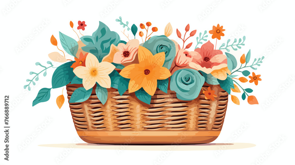 Floral Laundry Basket flat vector isolated on white background