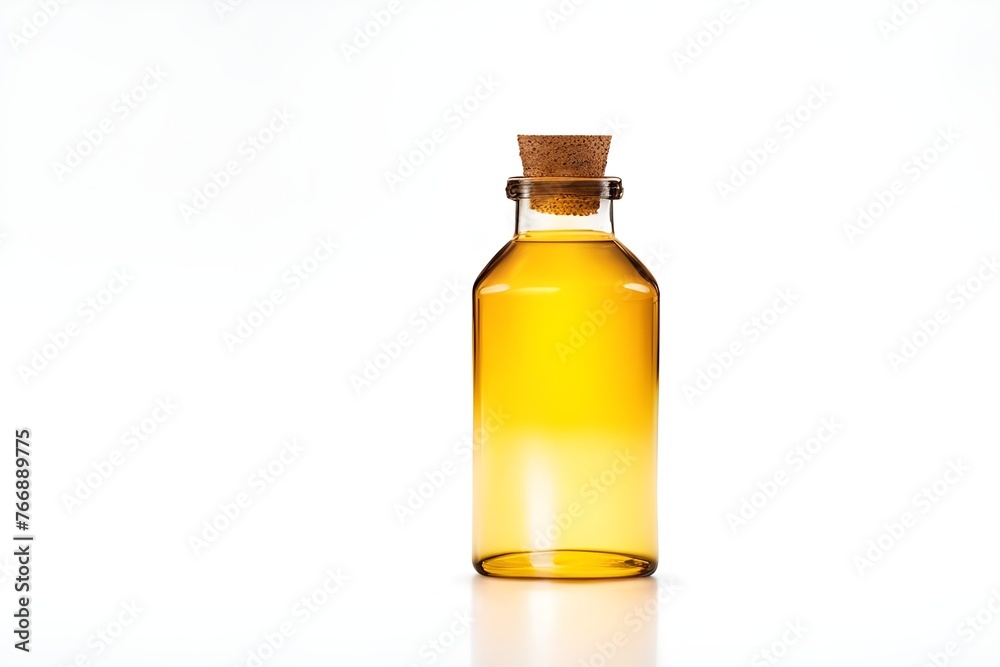 Glass bottle with yellow liquid on a white background Glass bottle with yellow liquid on a white background