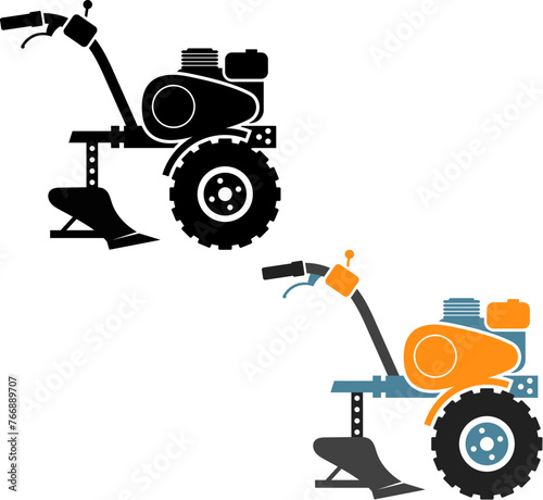 Motoblock silhouette design for gardening and vegetable work