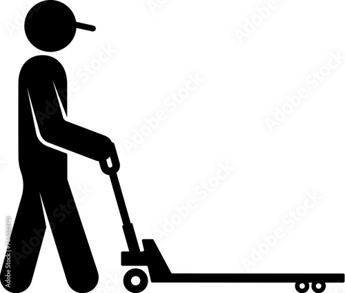 Silhouette of a man with a construction trolley lift in his hands