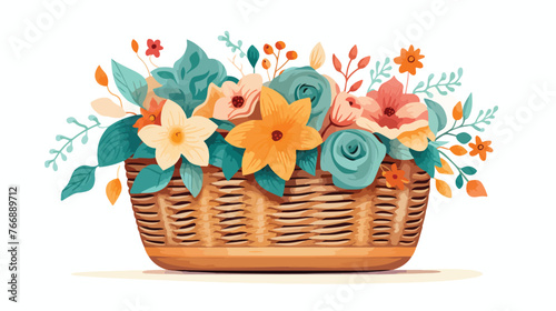 Floral Laundry Basket flat vector isolated on white background