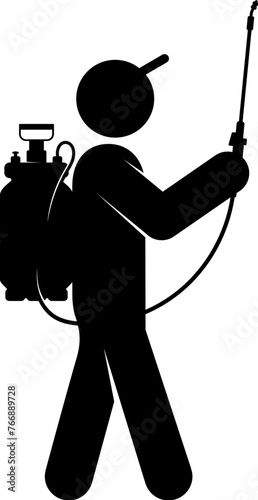 Silhouette of a man with a plant sprayer in his hands