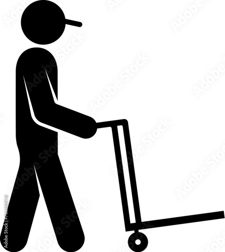 Silhouette of a man with a transport trolley in his hands