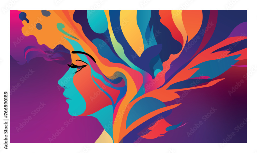 multicolor portrait illustration of a beautiful woman's head