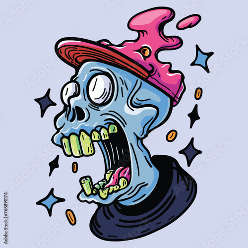 Funny cool comic skull character vector illustration yelling
