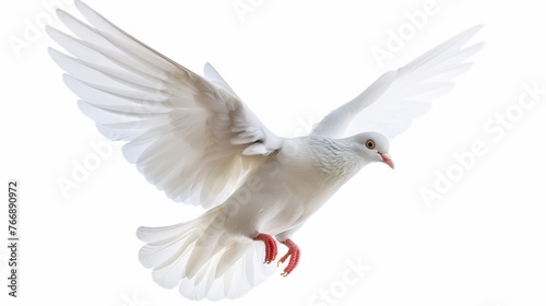 On a white background, a free-flying white dove