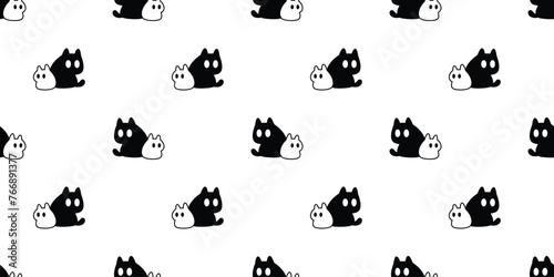 cat seamless pattern black kitten white neko calico munchkin pet vector cartoon doodle gift wrapping paper tile background repeat wallpaper illustration isolated design